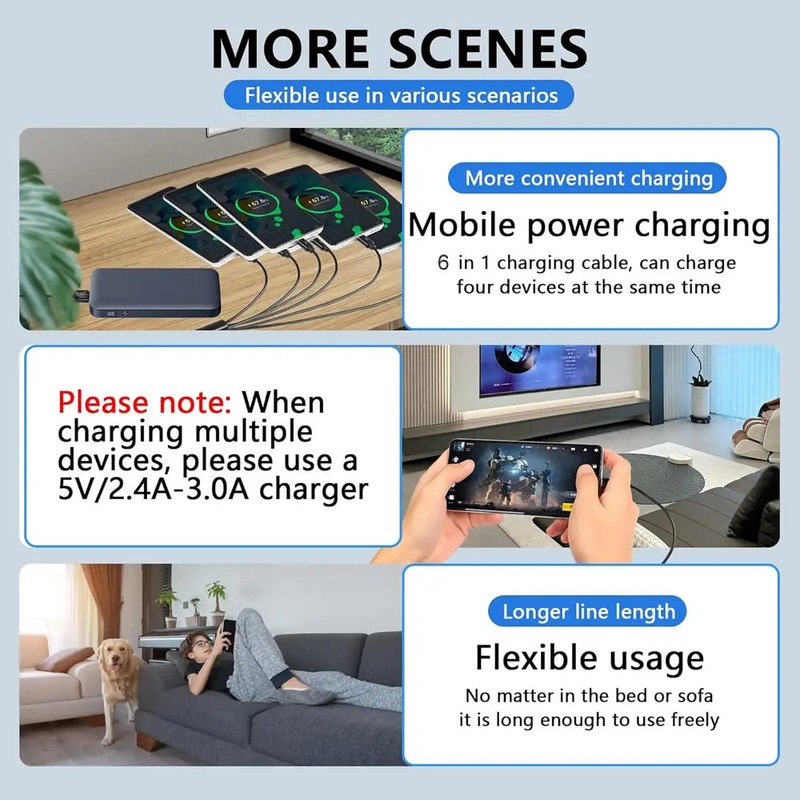 6 in 1 USB Charging Cable Micro USB Type C Splitter for iPhone and Android gallery