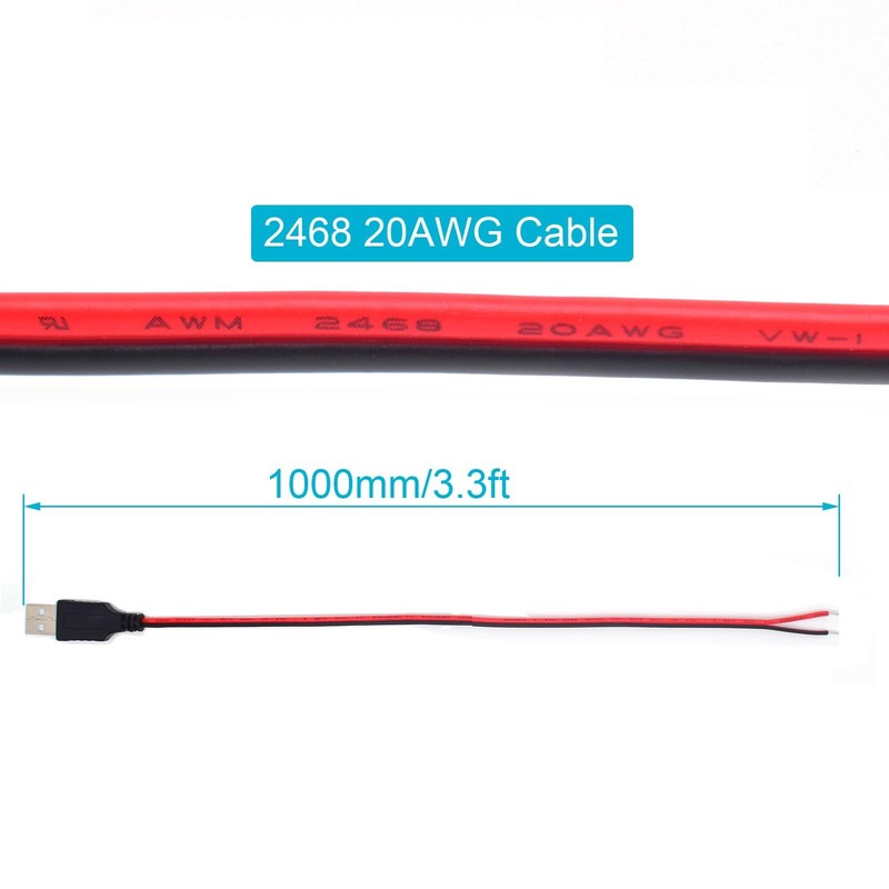 1M/3.3FT Single 20AWG USB Pigtail 2 Wire,USB 2.0 Plug to 2Pin Bare Wire Open ... gallery