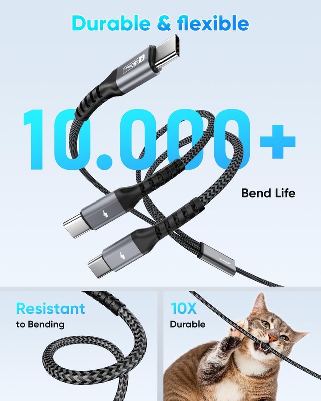 Durable 4FT USB C Charging Cable - 3-Port Design for Fast, Safe Charging gallery