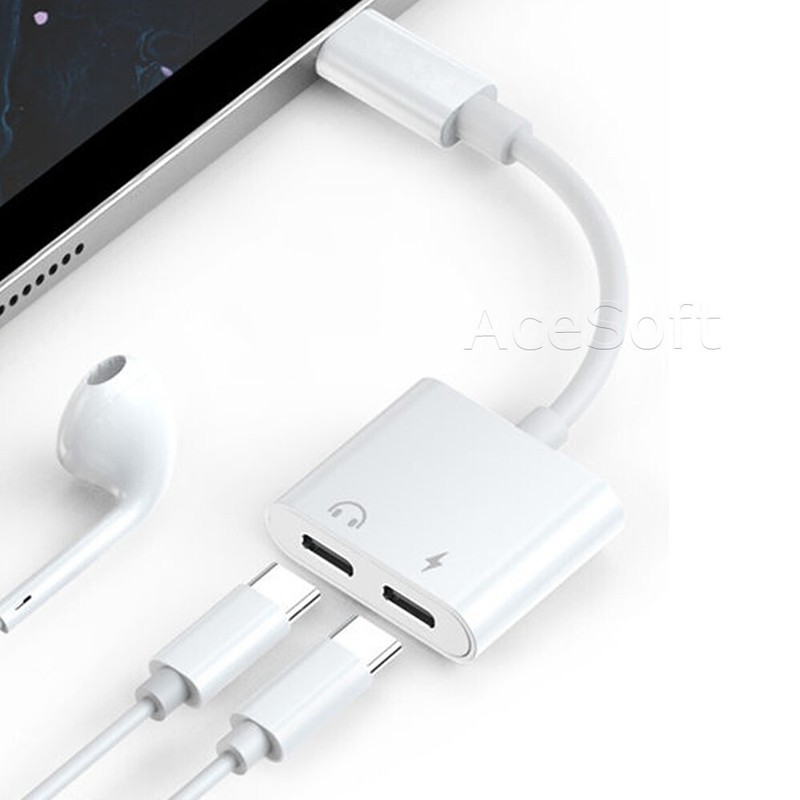 Portable 2in1 Dual Type-C USB C to AUX Headphone Jack Cable F Samsung Galaxy A8S