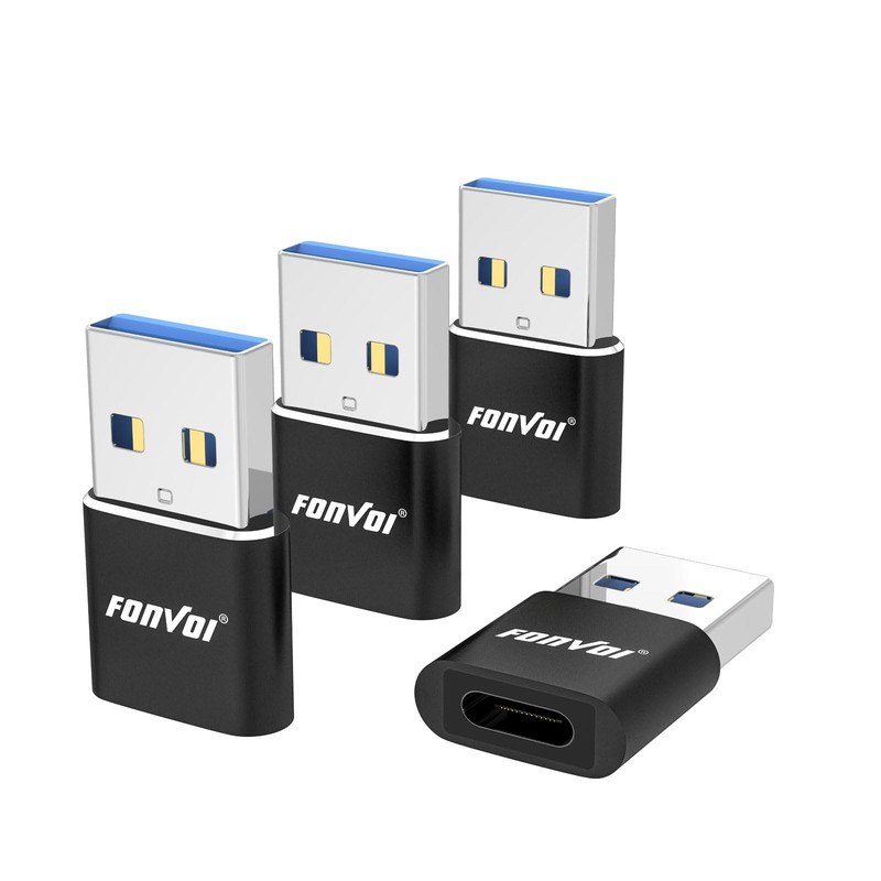 4 Pack USB C Female to USB A Male Adapter Charger Type C Connector Black