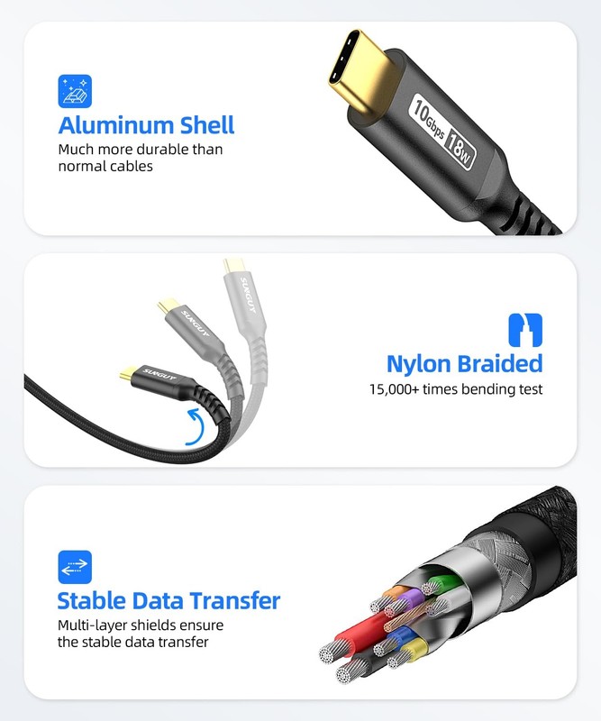 10Gbps Android Auto USB C Cable 1.5FT 3A USB 3.1 Gen 2 Fast Charging gallery