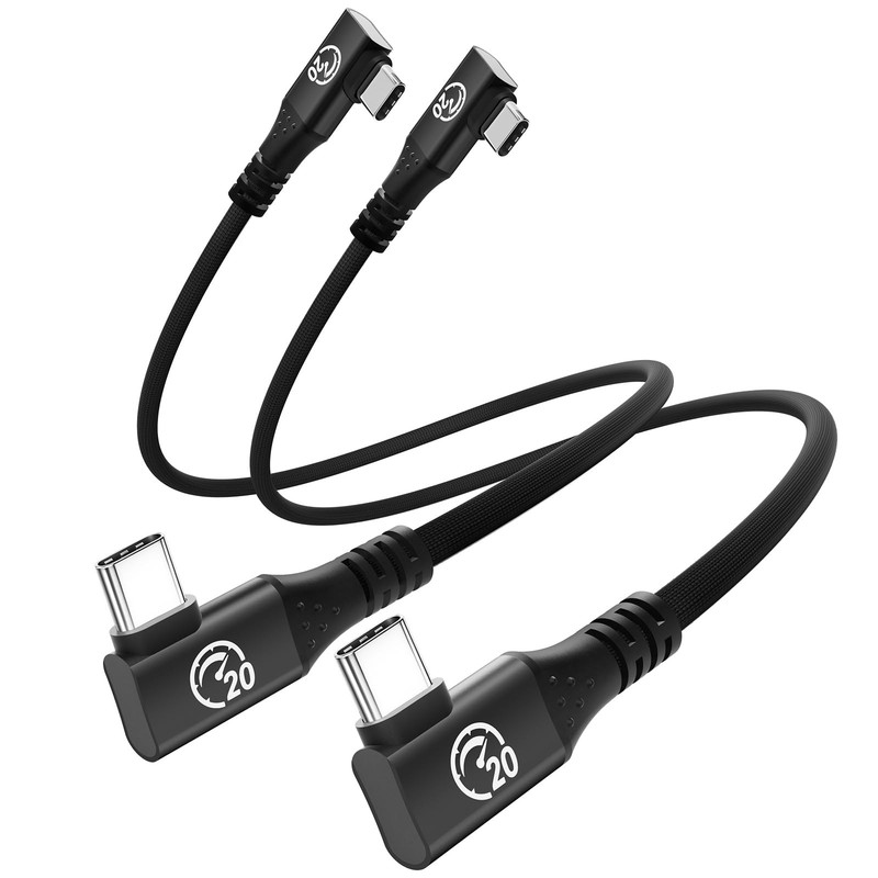 Right Angle USB C 3.2 Gen 2×2 Cable 1FT 2Pack, Flexible Double 90 Degree USBC…