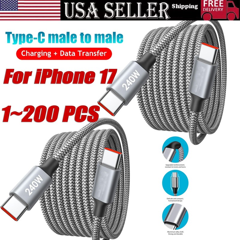 60W USB C to C Cable Fast Charge PD Nylon Cord 3/6/10FT for iPhone17 Samsung lot