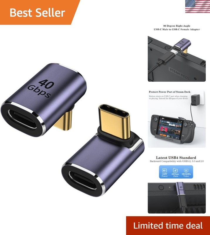 Compact USB-C Adapter Extender – 2 Pack, 90 Degree Design for Steam Deck & More