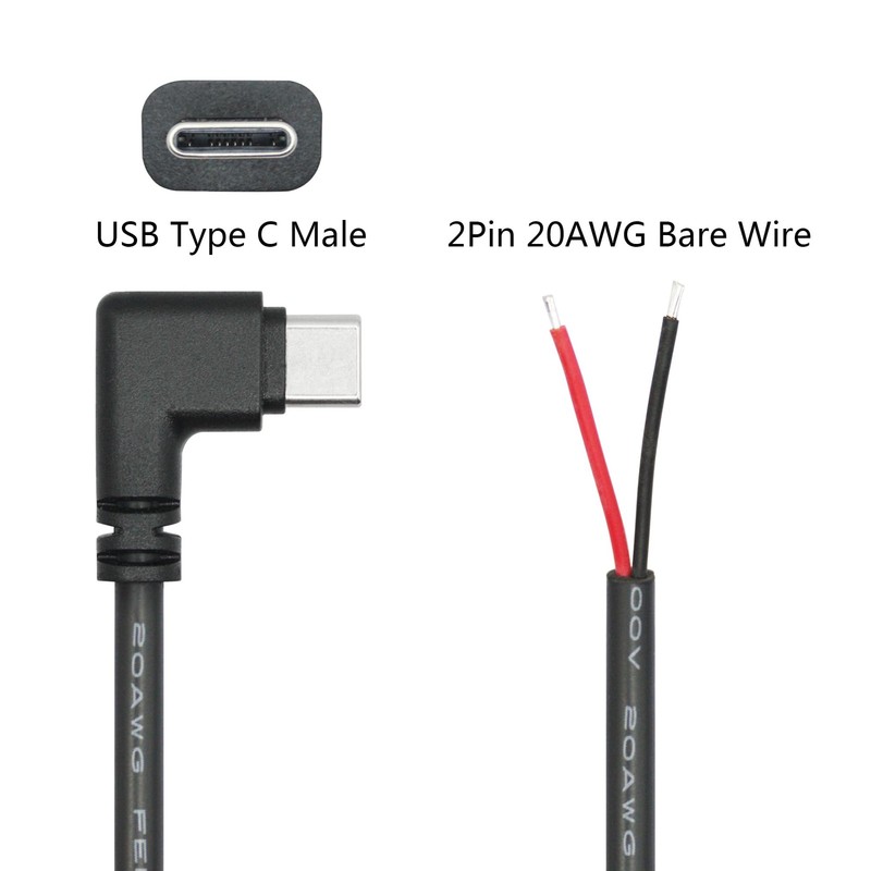 USB to 2 Pin Bare Wire Open End Power Cord 10inch, 90 Degree USB Plug 2 Pin P... gallery