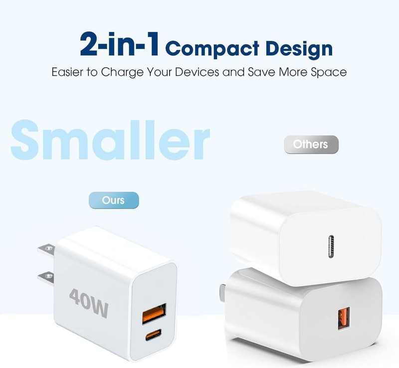 40W Fast Charging kit, 2 Pack wall Charger with USB-C and USB-A Ports and 6-Foot gallery