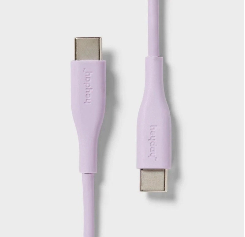 Lot of (2) heyday USB-C to USB-C Cord Cable Pastel Lavender Fast Charging 3'