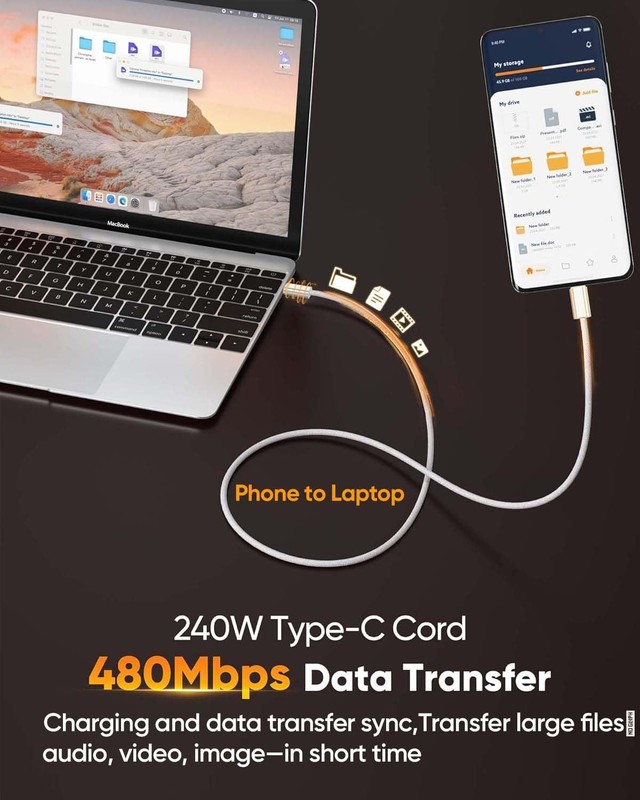 Long USB C to USB C Cable 15 FT (2-Pack，220W, Data 480M), Braided Fast Charin... gallery