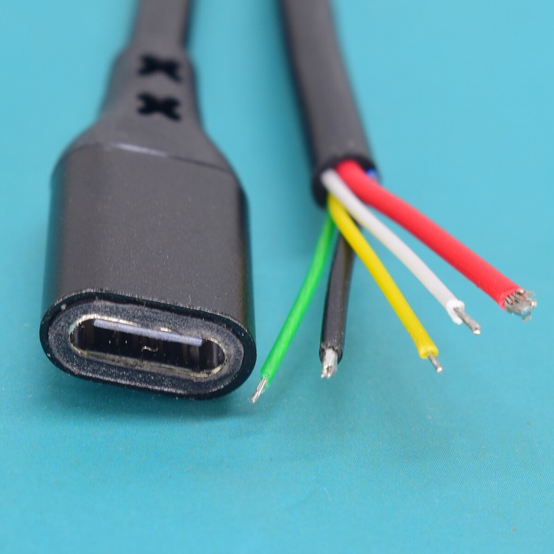 100pc 1ft/30cm USB C Type-C Female Cable 5A 20AWG 5core Power Pigtail DATA Cable gallery