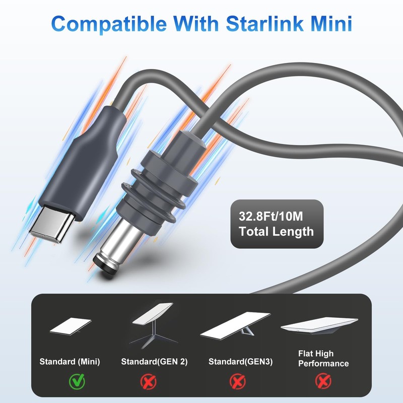 Starlink Mini Cable 10M/32.8FT USB to DC Power Cables Cord 100W Input, DC Pow... gallery