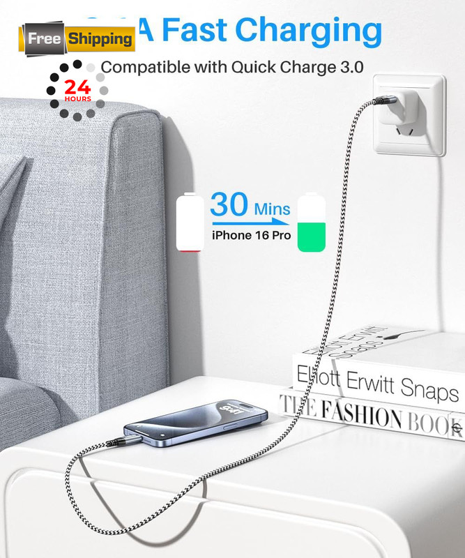 USB C Data Cable 10Gbps Sync 3ft, 3.2 Gen2 A to 3FT, Black-and-White gallery