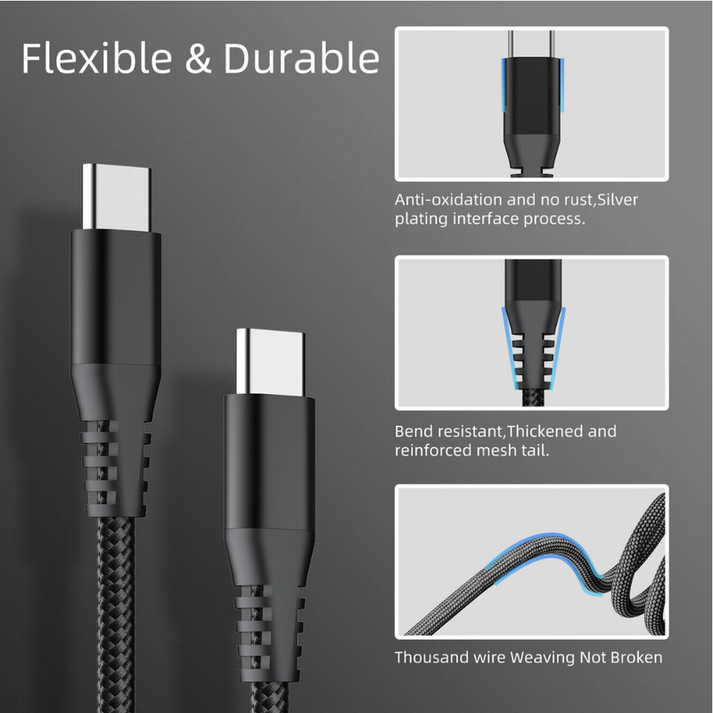 Lot 20X 10ft Braided 60W PD Charger Cable USB C to C Fast Charging for MacBook gallery