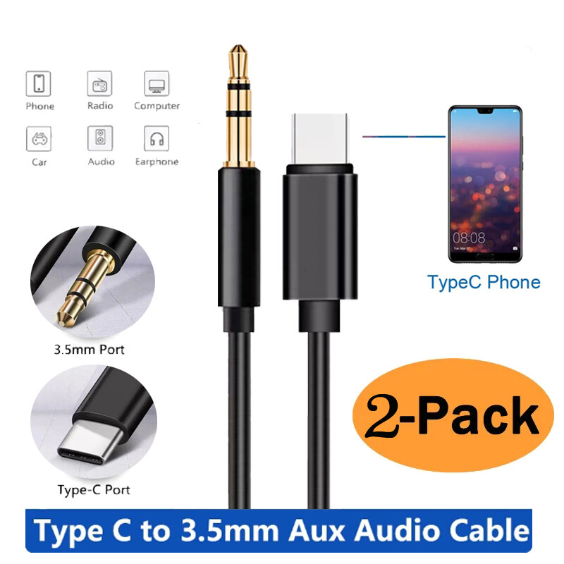 2 PCS USB-C to 3.5mm Aux Cable Audio Cord Car Stereo For iPhone/Samsung/Android gallery