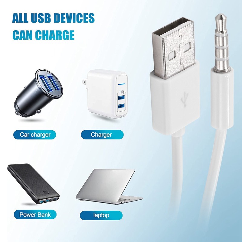 3.5mm Plug Audio AUX to USB 2.0 Plug Adapter Charging Cable 1M White P5U44072 gallery