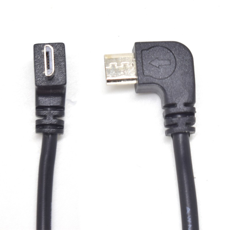1pc Left Angle 90D Micro USB Male Plug Cable 2 wires 30cm 12inch 22AWG 5V 3A