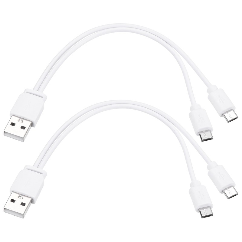 2Pcs Multi Charging Cable, 2 in 1 USB A to Micro USB Splitter 8″, White
