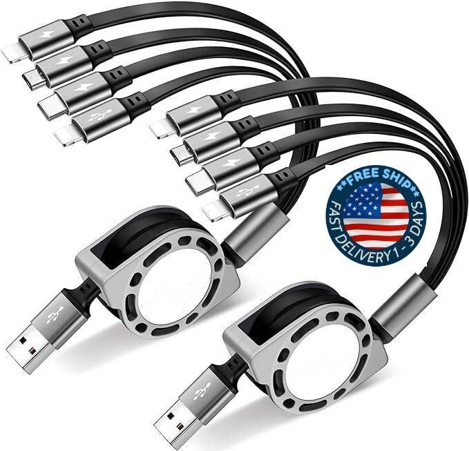 Cable de carga múltiple 4A, paquete de 2 cables de carga rápidos múltiples.neuvo