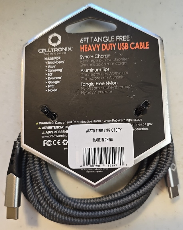 Celltronix Titanium 6' Tangle Free Heavy Duty Cable Type C to C Connectors - New gallery