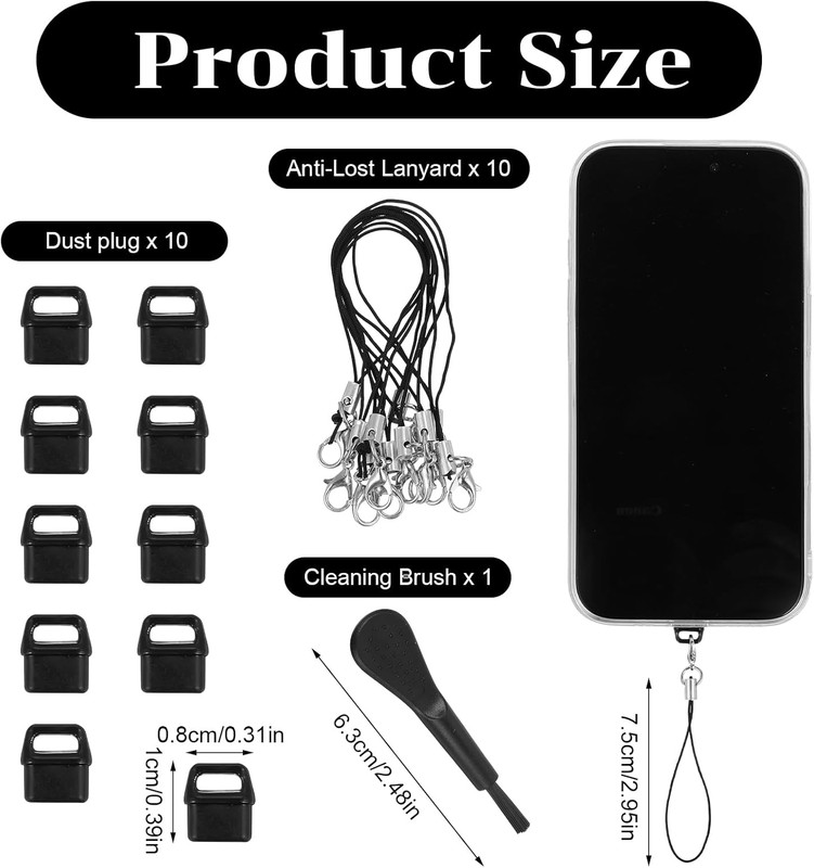 10 Pcs USB C Port Cover, Phone USB C Dust Plug Charm with Tab Lanyard Cleaning B gallery