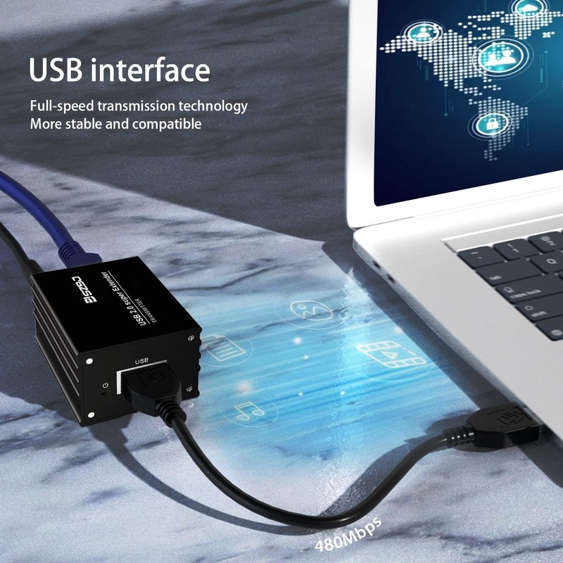 USB2.0 Extender Over RJ45 Cat5E/6 up to 230ft Ethernet Cable Extender with Po... gallery
