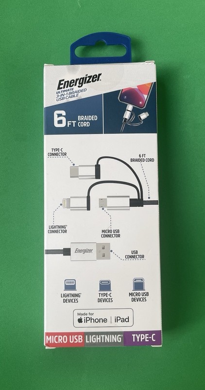 Energizer 3 in 1 Braided 6 Ft • Type C • Micro USB • ⚡️• Phone Charger Cord gallery