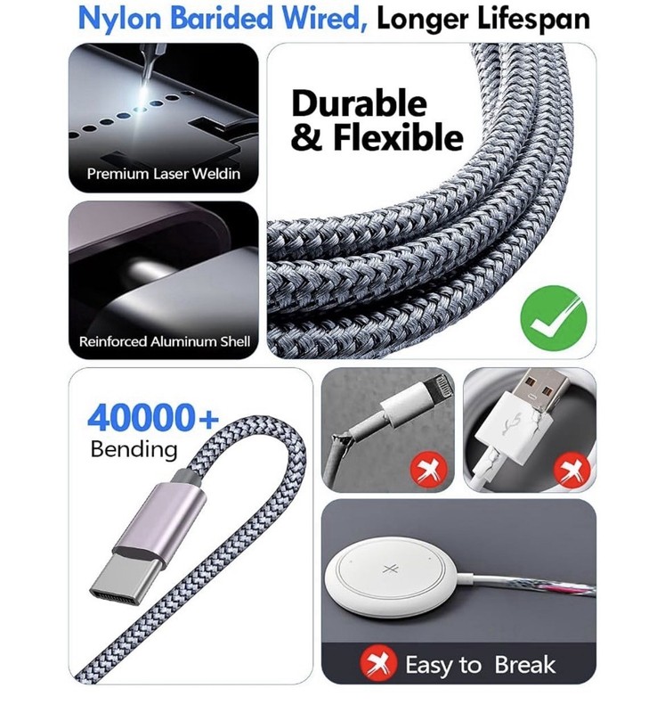 3-in-2 Braided Nylon Cable USB-A/C + Apple Watch, 4ft gallery