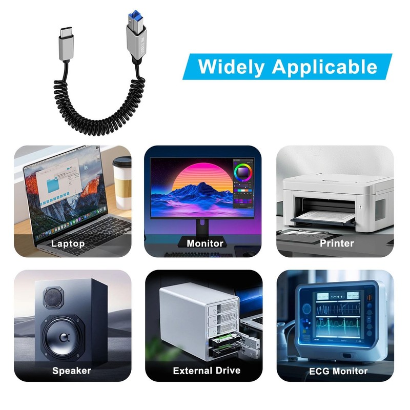 Coiled USB to B Printer Cable Coiled USB 3.0 Printer Cable Super Speed 5Gbps,... gallery