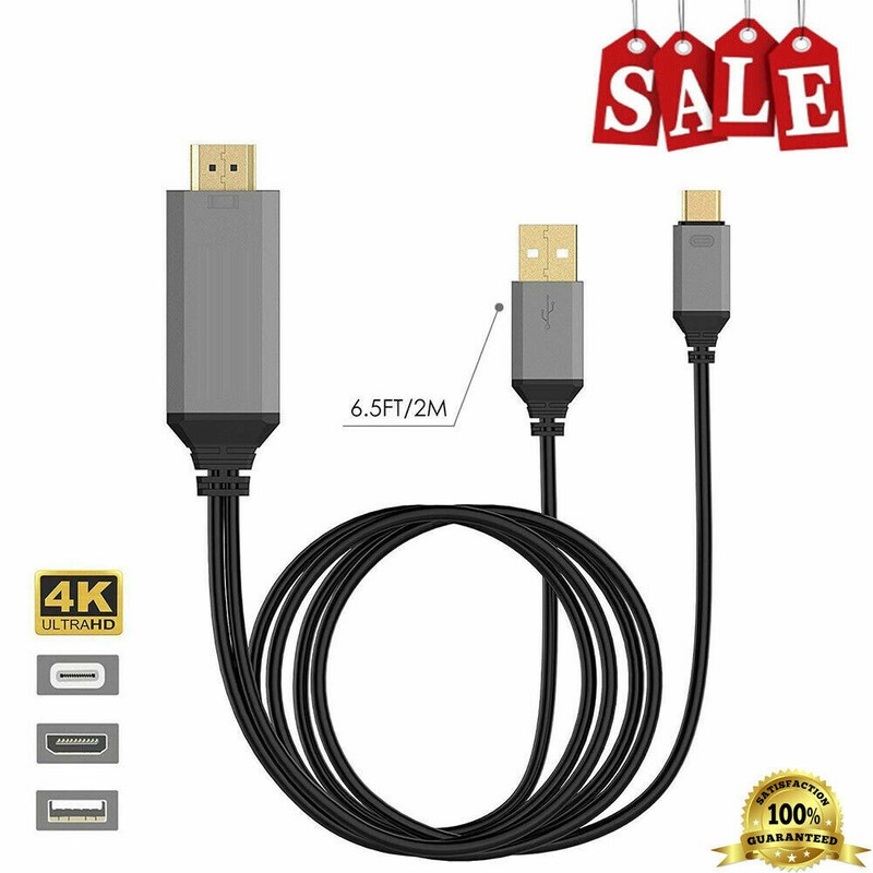 MHL USB-C Type C to HDMI USB A HD TV Cable Adapter For Android Phones Tablet BLK