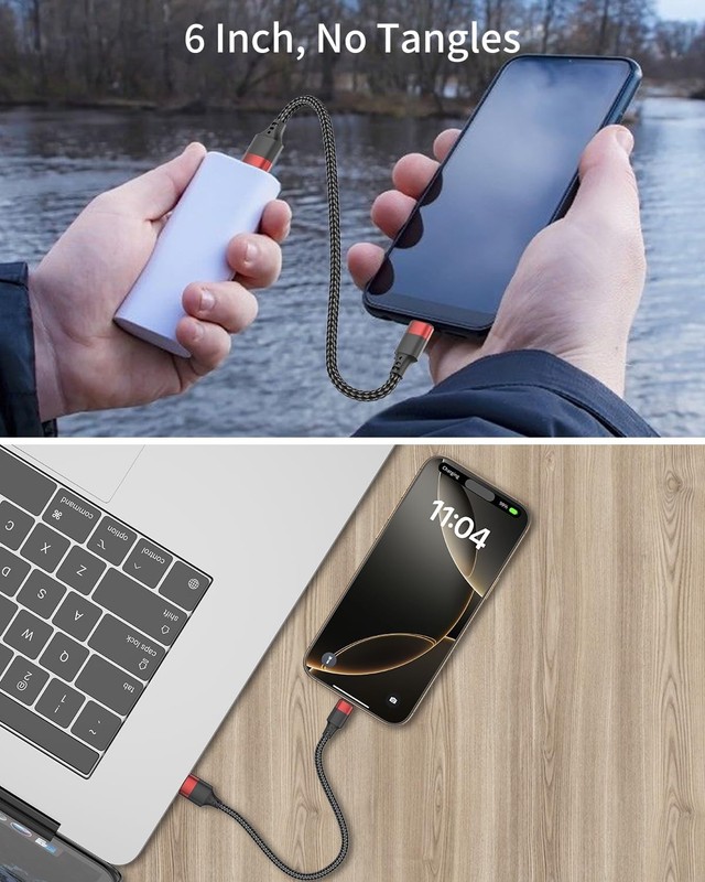 6 Inch USB C to USB A Cable 2 Pack Fast Charging Cord Short Nylon Braided for gallery