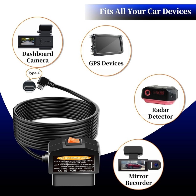 XMSJSIY OBD Power Cable for Dash Camera Type C OBD2 Power Cable Adapter Hardwire gallery