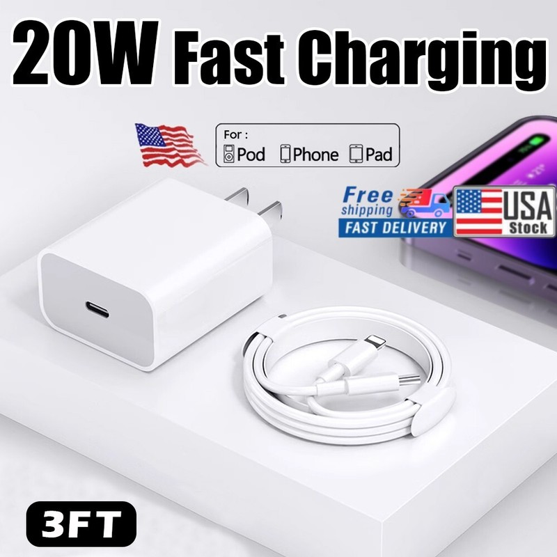 20W Super Fast Charger & Cable Type C For iPhone 14 13 12 11Pro Max Xs XR NB