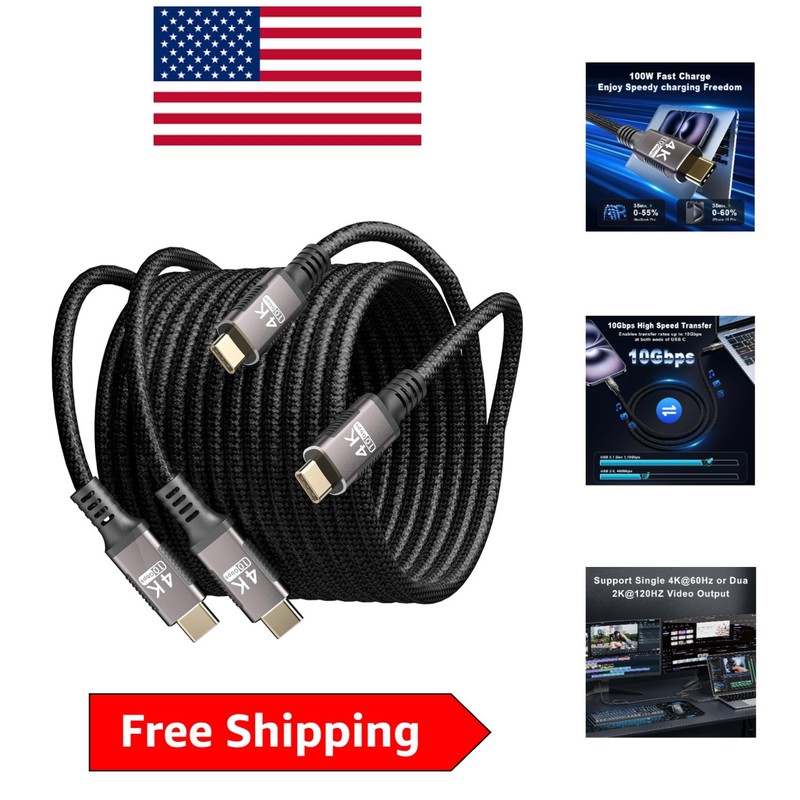 Thunderbolt 3 Compatible USB-C Cable 10ft | 4K Video & 10Gbps Fast Data Transfer