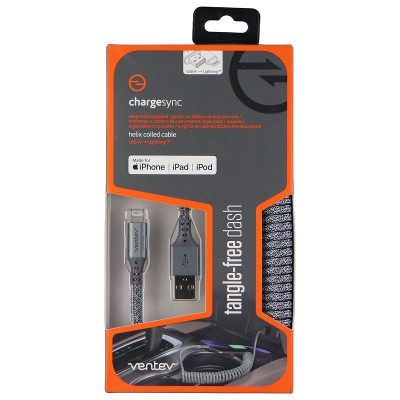Ventev ChargeSync 14-Inch Braided & Expandable MFi Cable for iPhone/iPad – Gray