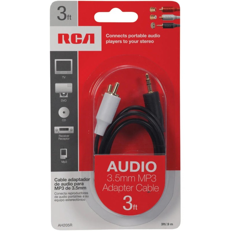 RCA AH205R MP3 3.5mm to 2 RCA Plugs Y-Adapter, 3ft gallery