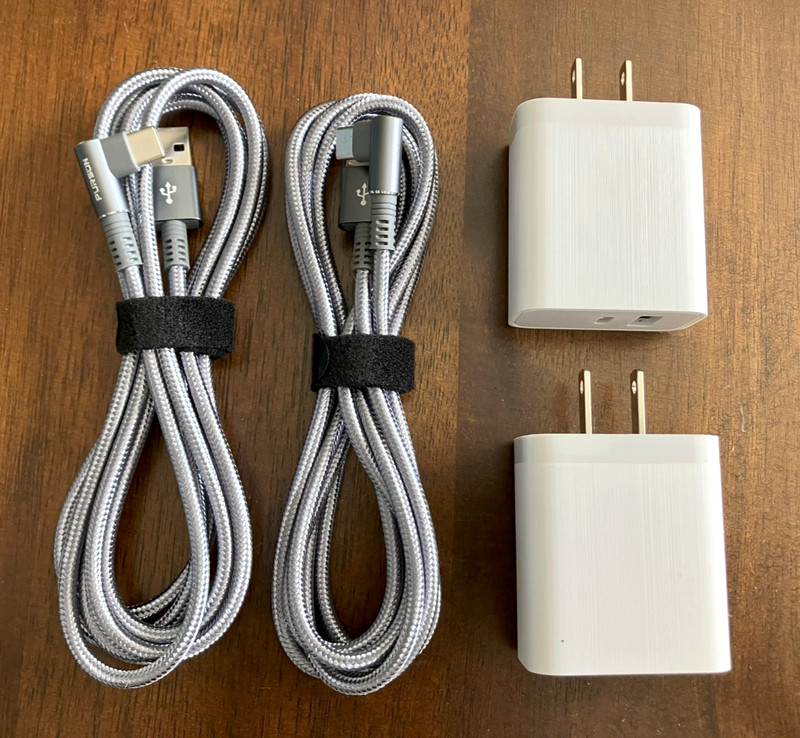 Set of 2 x 6FT USB-C Fast Charge Cable 90 Degree Angle & Wall Power Adapters