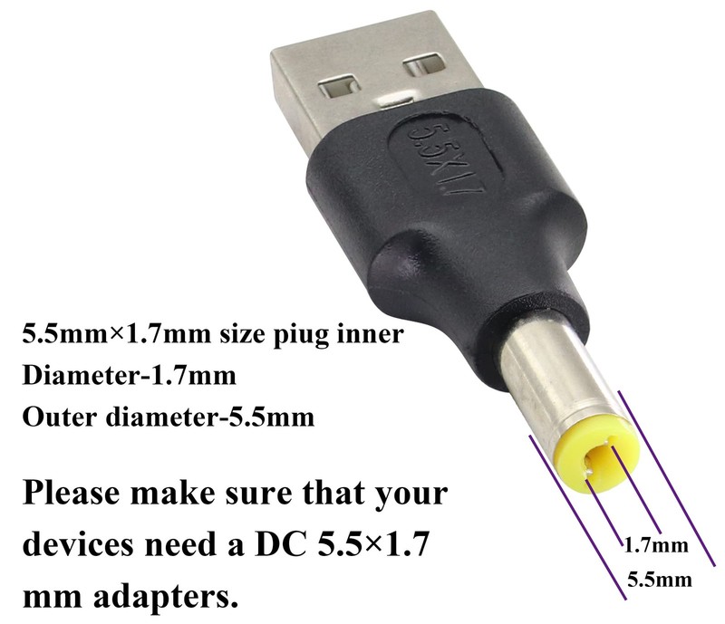 (2 Pack USB to DC Adapter DC5.5 × 1.7 mm Power Converter Plug USB 2.0 A to DC... gallery