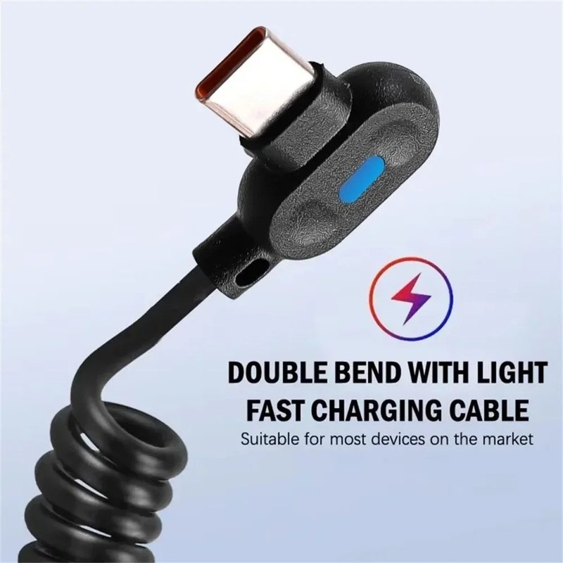 6A Fast Charge Spring USB C Cable Elbow Quick Charge for Samsung Xiaomi Huawei gallery