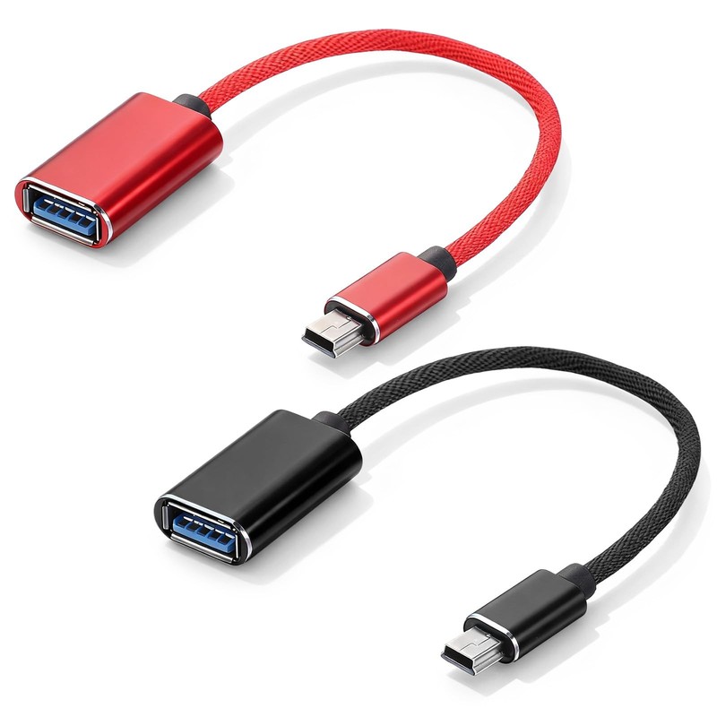 2 Pcs Mini USB OTG Cable Adapter USB A Female to Mini USB B 5 Pin Male