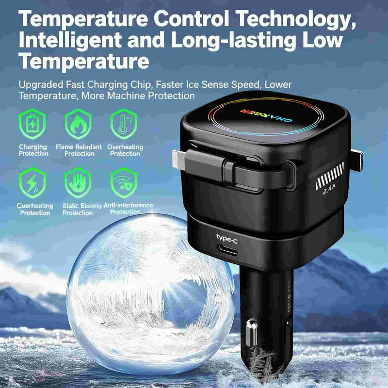 4-in-1 45W Car Charger PD USB C with Mood Light, Lighter & Window Breaker
