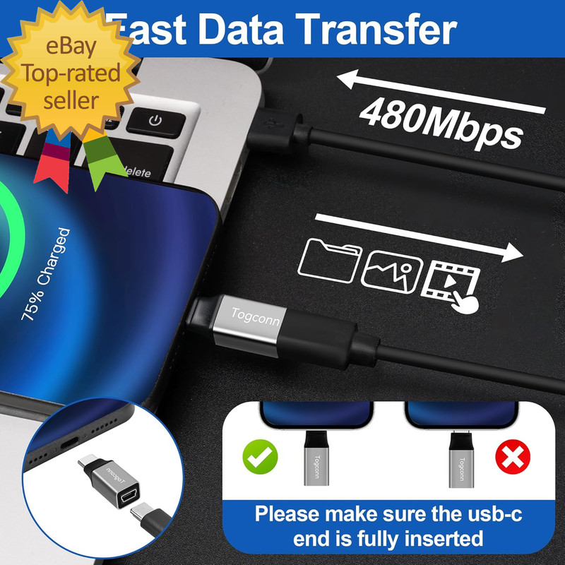 Mini USB to USB C Adapter 2 Pack, Mini USB (Female) to USB Type-C (Male) Convert gallery