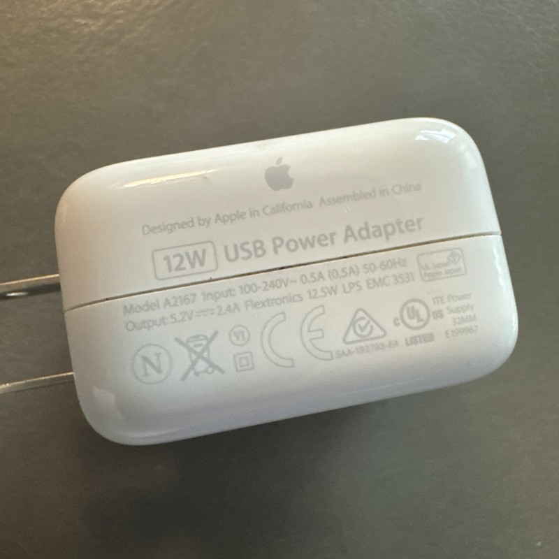 12W USB Power Adapter A2167 Block Apple Authentic