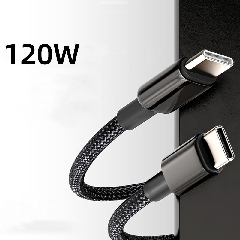 120W C to C Braided Cable Phone Fast Lead Charger Black Wire PD 10A gallery