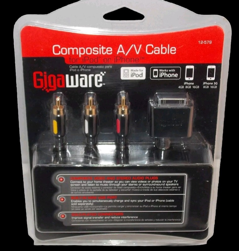 Gigaware Composite A/V Cable for IPOD IPHONE