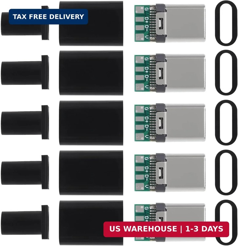 5 Pack USB C Connector – USB 3.1 Male Plug Port Type C Connector for Cable Repai