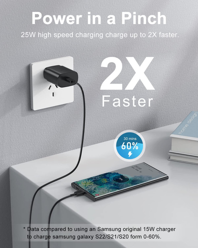 25W Type C USB-C Cable Super Fast Wall PD Charger Block For Samsung Android Lot gallery