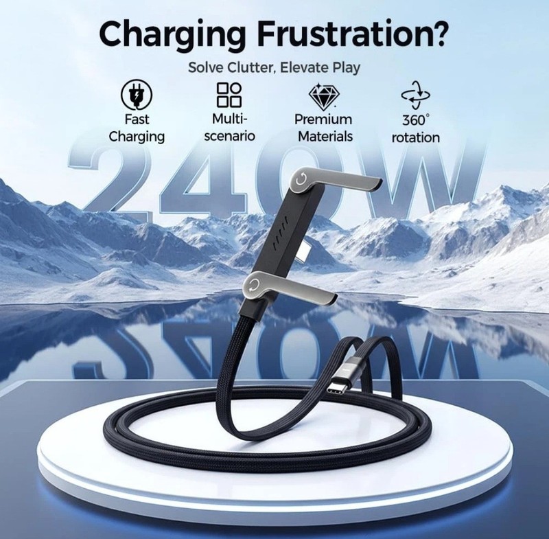 30w USB C Fast Charging Cable Rotatable Stand Holder For iPhone 15 16 17