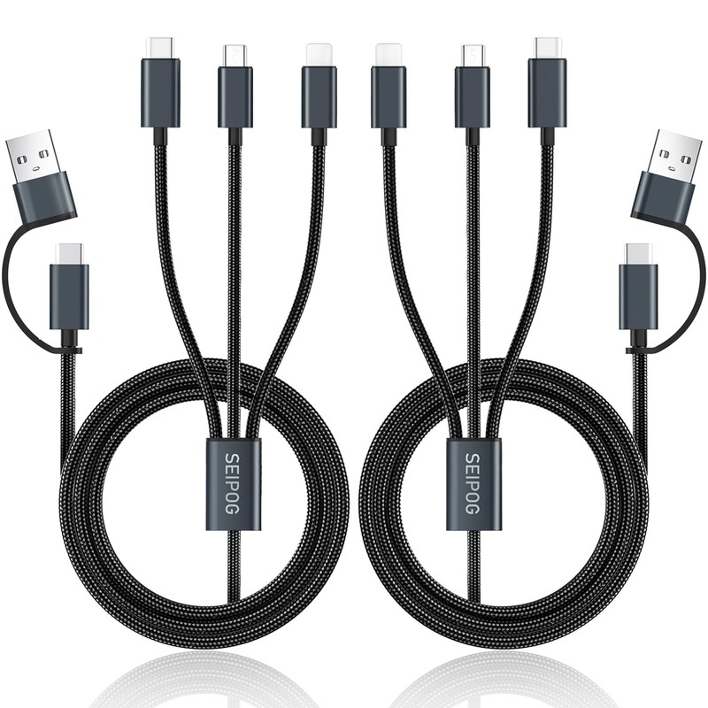 Multi Charging Cable 5 in 1, 2PCS 4FT USB /A Multi Charger Cable to -/Micro U…