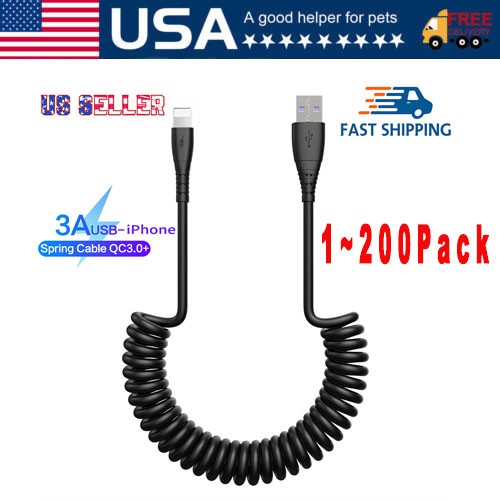 Spring Coiled Cord Fast Charge&Data Cable For iPhone 14 13 12 11/Plus/ProMax Lot