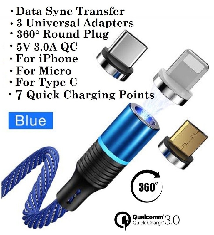 Magnetic Phone Charger iPhone charger Samsung Charger Ipad Charger 5V QC3.0 BLUE